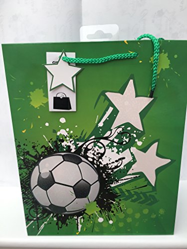 Grande Football Sac cadeau et étiquette de cadeau assorti et joint d'étanchéité. Taille H 33 cm X L 26.5 cm X P 14 cm.