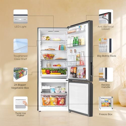 Image of Haier 325 L 3 Star Frost Free Triple Inverter Double Door Bottom Mount Refrigerator, Digital Touch Display & 2X Bigger Fresh Storage (HEB-333DSA-P, Dazzle Steel, 14 In 1 Convertible Modes, 2026 Model)