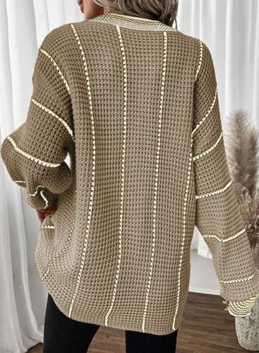 Image of Dokotoo Womens Oversized Striped Tunic Sweaters Casual V Neck Long Sleeve Color Block Knit Pullover Jumper Tops