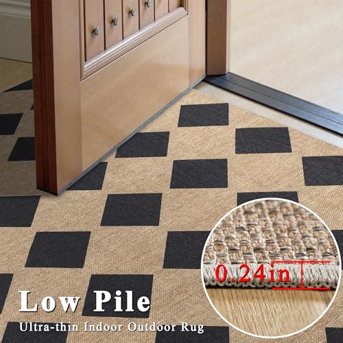 Image of Checkered Easy Jute Rug 3x5 Outdoor Entryway Rug Washable Area Rugs for Living Room Bedroom Non Slip Neutral Farmhouse Indoor Outdoor Carpet for Backyard Patio Office