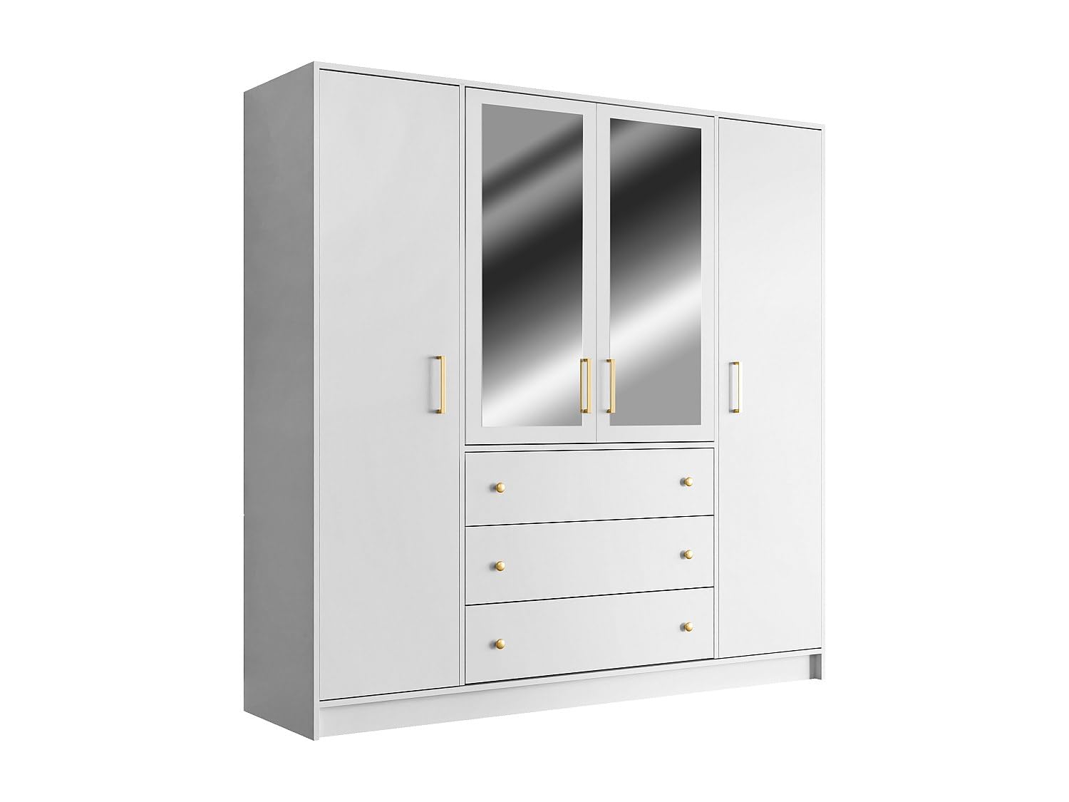 Vente-​unique - Armoire 4 Portes et 3 tiroirs - avec miroirs - L196 cm - Blanc - Lizandro