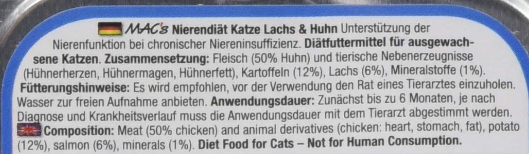 Mac's Cibo per gatti senza cereali Vetcare salmone pollo dieta renale 100 g