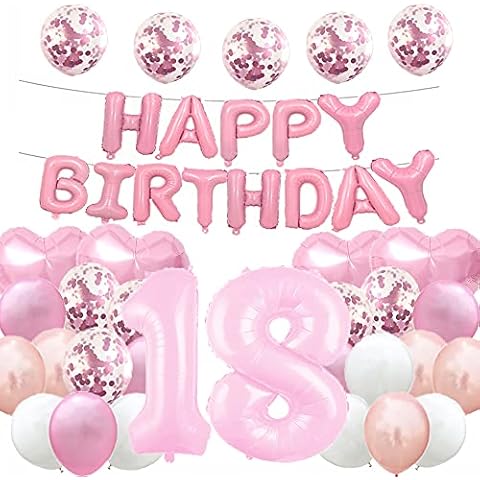 Sweet 18th Birthday Balloon 18th Birthday Decorations Happy 18th Birthday Party Supplies Pink Number 18 Foil Mylar Balloons Latex Balloon Gifts for Girls,Boys,Women,Men Cover