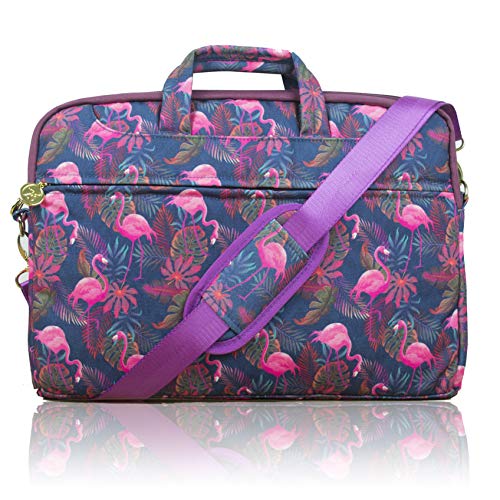 TaylorHe strapazierfähig Laptoptasche Notebooktasche aus Polycanvas, mit Seitentaschen und abnehmbarem Riemen, Flamingo, Tropisch, Lila