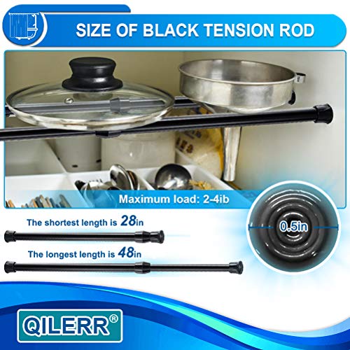 Image of Tension Rods 28 to 48 Inches - 6 Pack Adjustable Extension Spring Rods for Windows, Kitchen, Bathroom, Cupboard, Wardrobe (Black)