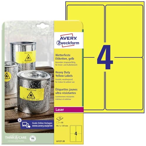 Étiquettes en polyester jaune AVERY Zweckform 99,1 x 139,0 mm de qualité supérieure