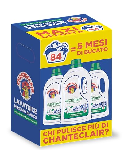 Chanteclair - Detersivo per Lavatrice, Profumo Muschio Bianco, Formula Concentrata, con Vero Sgrassatore - 3 Flaconi da 1260 ml