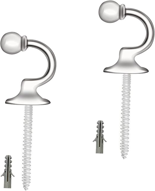 U Shaped Curtain Tieback Hooks Heavy Duty Metal Ball End Tie Back Hooks Curtain Hold Back Hooks Chrome Shower Window Drapery Wall Mounted Curtain Holder Tie Backs Screw in Keys Coat Hanger Hook