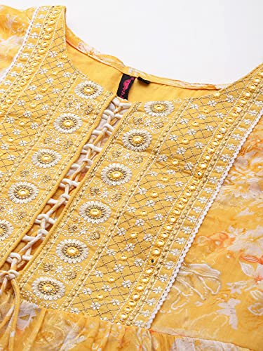 Image of ishin Women's Cotton Blend Embroidered A-Line Knee Length Dress