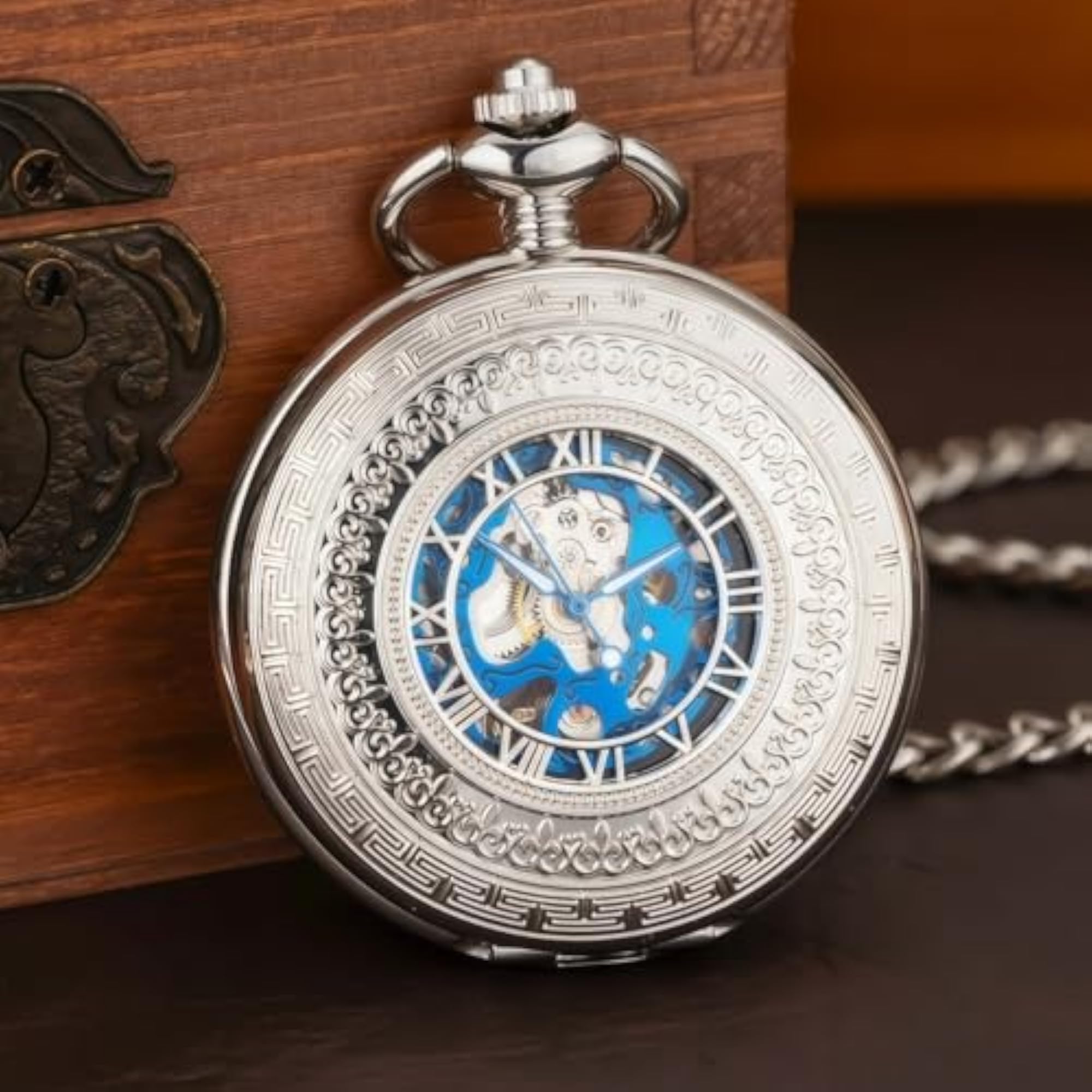Mechanical Skeleton Pocket Watch Gift for Men