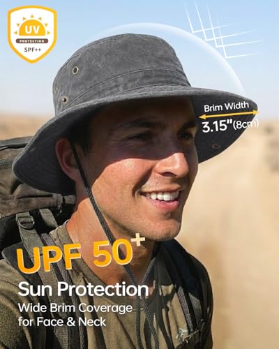 Image of Zylioo XXL Boonie Sun Hat for Big Heads, Washed Wide Floppy Brim Hiking Hat with Chin Strap, Cooling Safari Fishing Hat