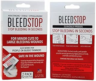 BleedStop™ First Aid Powder for Blood Clotting, Trauma Kit, Blood Thinner Patients, Camping Safety, and Survival Equipment for Moderate to Severe Bleeding Wounds or Nosebleeds - 4 (20g) Pouches