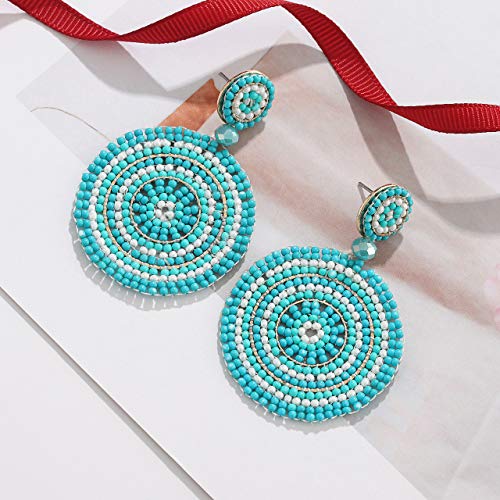 Cealxheny Beaded Drop Earrings For Women Handmade Colorful Bead Earrings Bohemia Hoop Dangle Earring For Girls (E Blue) #TOP5