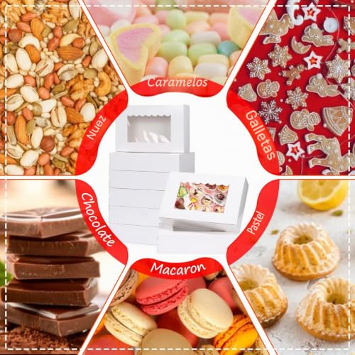 Miniatura 7 de Gxfcing 24 Piezas Caja De Reposteria De Cartón, 21,5 X 14 X 5,1 Cm Caja De Regalo Con Ventana Para Embalaje De Pastelería Cupcakes Tartas Bizcochos Galletas Navidad, Blanco