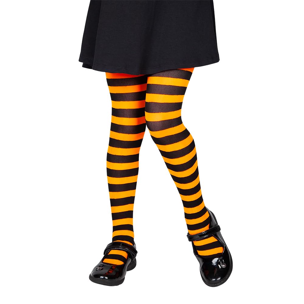 Wicked Costumes Kids Black & Orange Candystripe Tights - Small (4-6 Years)