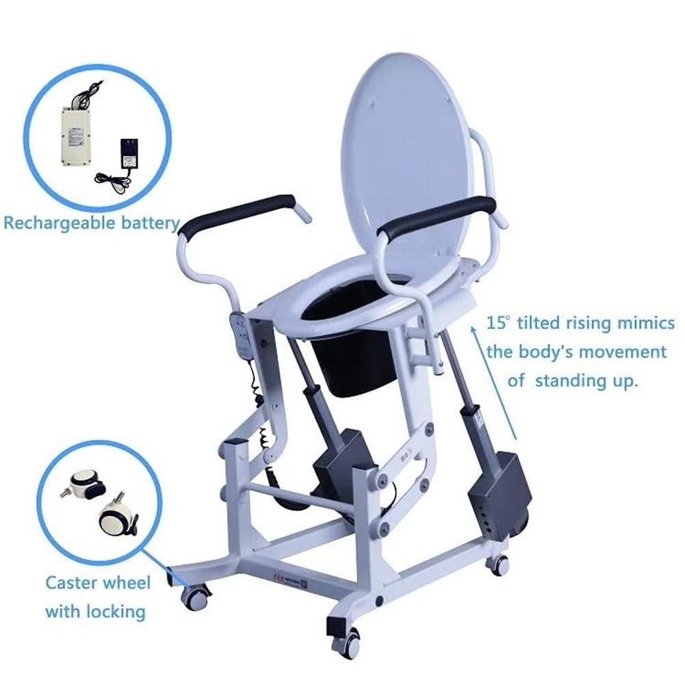 Rialzo automatico per sedia WC, sedile diviso a 180°, design elettrico mobile con secchio staccabile, angolo di inclinazione regolabile 0-30°, altezza di sollevamento 29 cm, seduta rialzata