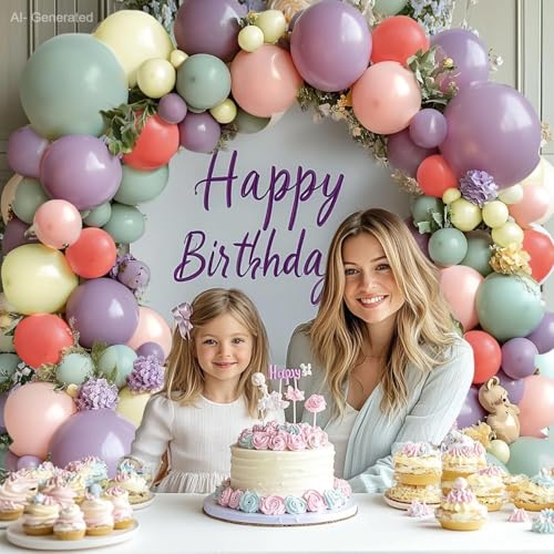 Image of Dusty Green Purple Pink Balloons Arch Kit, Double Stuffed Pastel Balloon Garland with Lavender Lilac Yellow Green Red Latex Balloons for Birthday Baby Shower Wedding Anniversary Decorations.