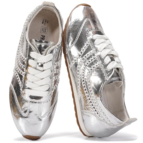 Project Cloud Leather Barefoot Shoes Women Memory Foam Lace-Up Womens Sneakers Lightweight & Non Slip Womens Shoes Casual All-Day Womens Fashion Sneakers for 2026 (Monica SILVPU 8) Silver