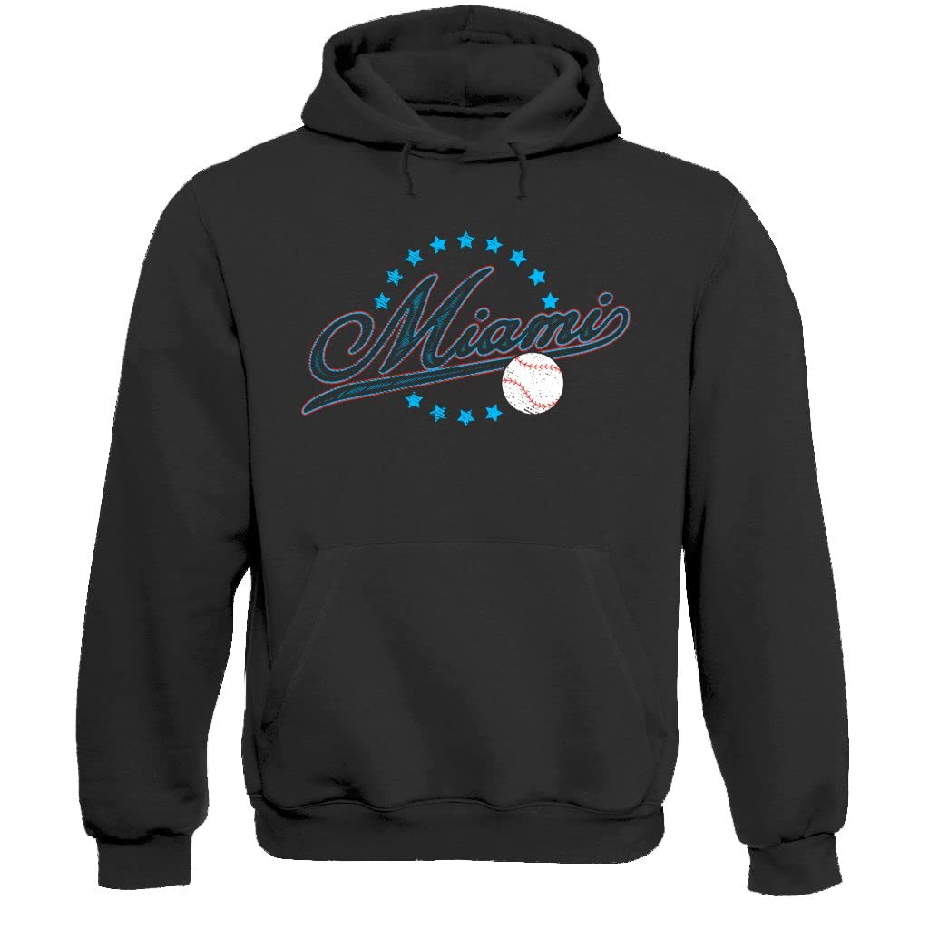 Pro Baseball Vintage Team Men's Retro Fan Apparel, Miami - Black Hoodie, 4XL — image 1