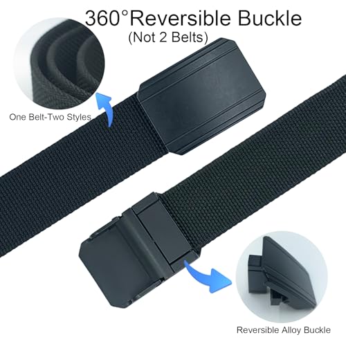 Casual Web Belt,2 and 1 Mens Belt with Reversible Buckle,Adjustable Canvas Web Belts for Work,Military,47.24inch2