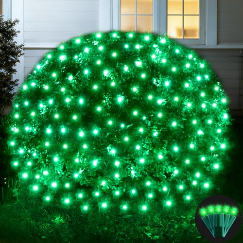 Image of Led Net Lights Christmas Lights Outdoor 200Leds 9ft x 6ft Upgraded Green Christmas Net Lighting, Waterproof 5mm LED Wide Angle Outdoor Indoor Mesh Net Light for Trees, Bushes, Shrubs Decorations