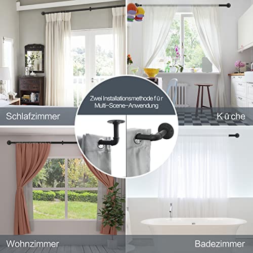 Qlfyuu Industrielle Gardinenstange ausziehbar Vorhangstange für Verdunkelungsvorhänge, verstellbare rutschfest Metall Raumteiler Gardinenstange für Fenster Schlafzimmer (Schwarz, L(210-310cm))