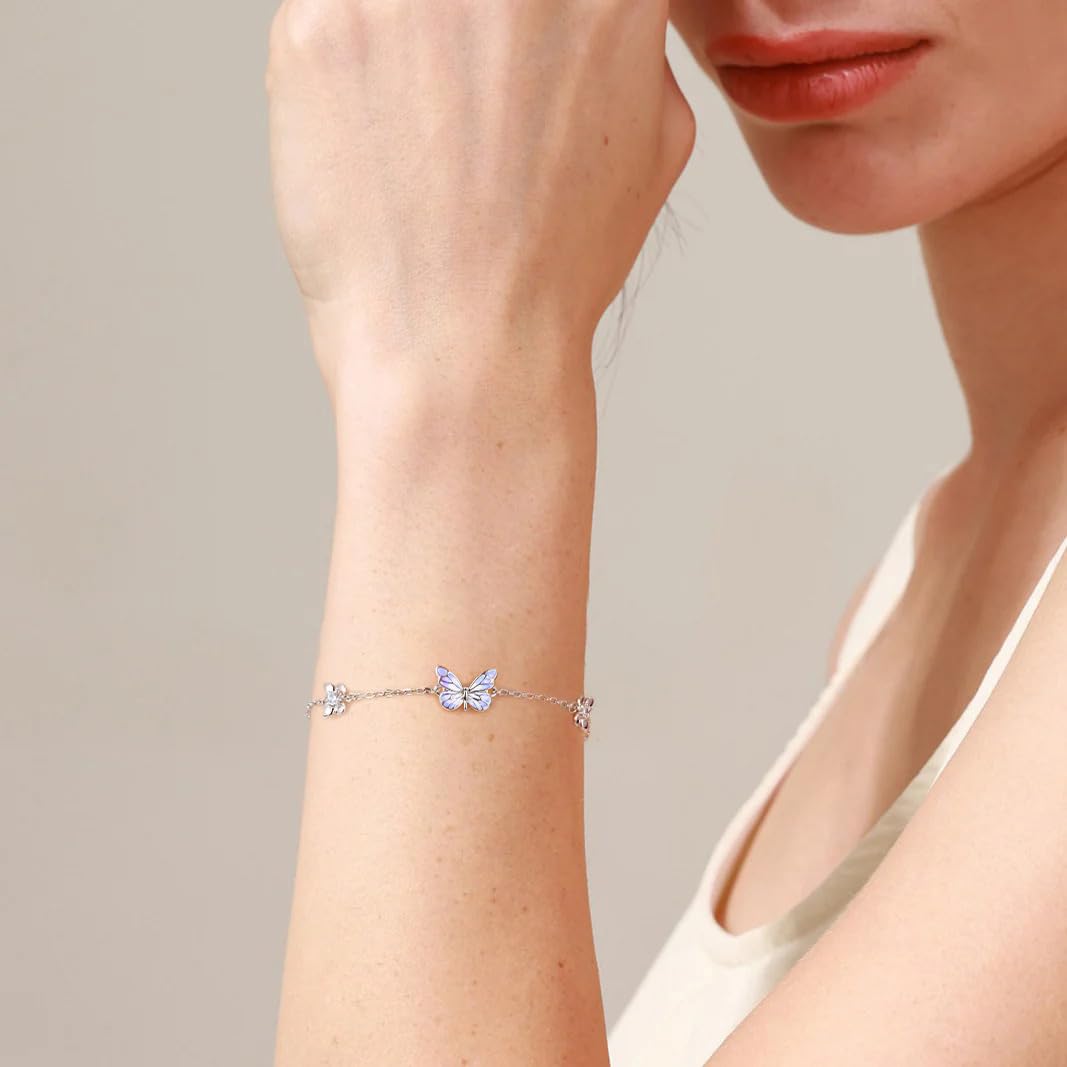 FANCIME Sternenlicht Schmetterling Armbänder Damen mit leuchtendem Emaille | 925 Sterling Silber Kette Weißvergoldetem Armband Jahrestag Geburtstag Valentinstag Schmuck Geschenk für Damen Frau Mama