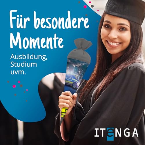 itenga Geschwister Schultüte Polizei Zuckertüte mit Filzverschluss - Schule Einschulung Schulanfang 35cm