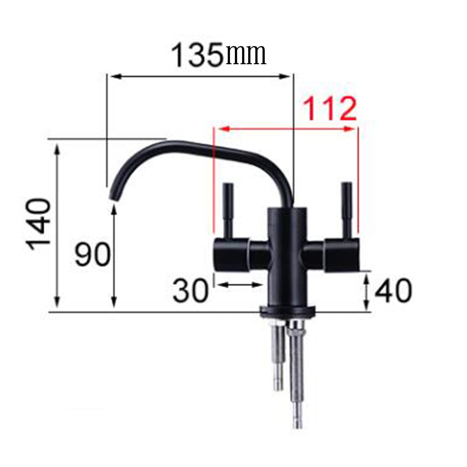CMBSSTFC Rubinetto per depuratore Acqua Potabile Rubinetto per purificatore Acqua Girevole a Doppia Uscita in Acciaio Inossidabile Nero-B