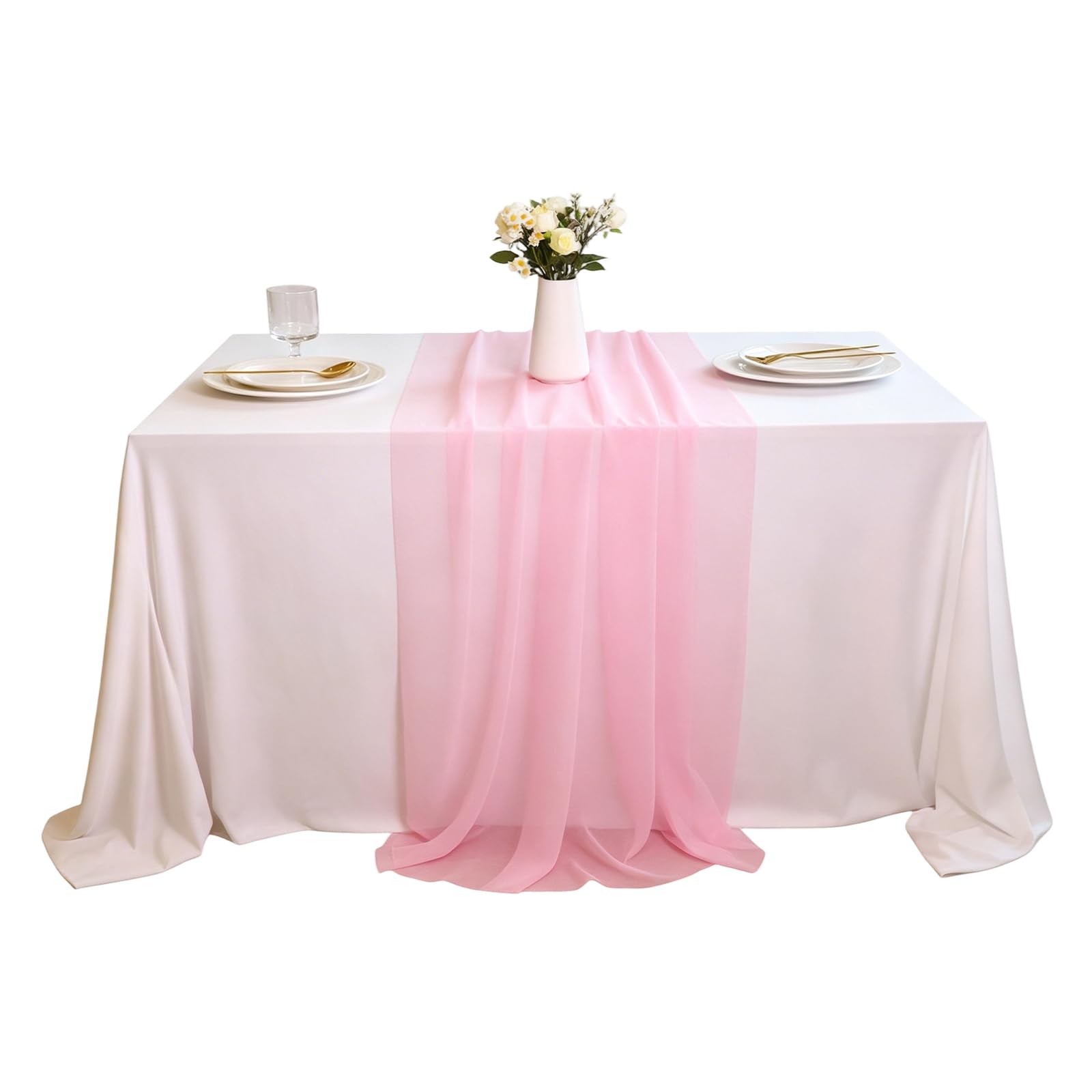 Daxiangsheng Elegant Blush Pink Chiffon Table Runner, Pink 1Pcs