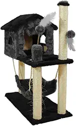 Casa Arranhador Playground Brinquedo Com Rede Poste Sisal Gato – Preto/Cinza