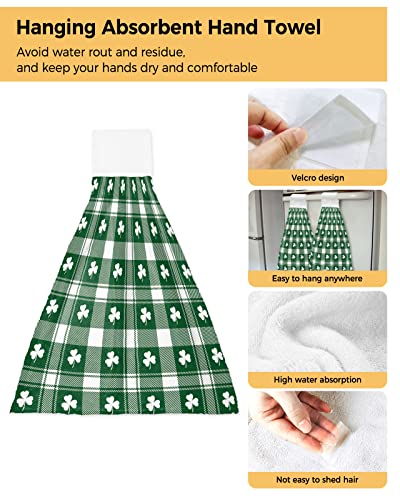 White Clover Lucky Leaf Kitchen Hanging Towel, Absorbent Soft Hand Tie Towel Irish Festival Celtic Shamrock Tartan 1 Pack Durable Tea Bar Dish Towels For Bathroom Laundry Room Decor #TOP1