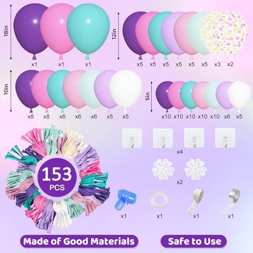 Image of Amandir 153 Pcs Pink Purple Balloons Arch Garland Kit Different Sizes