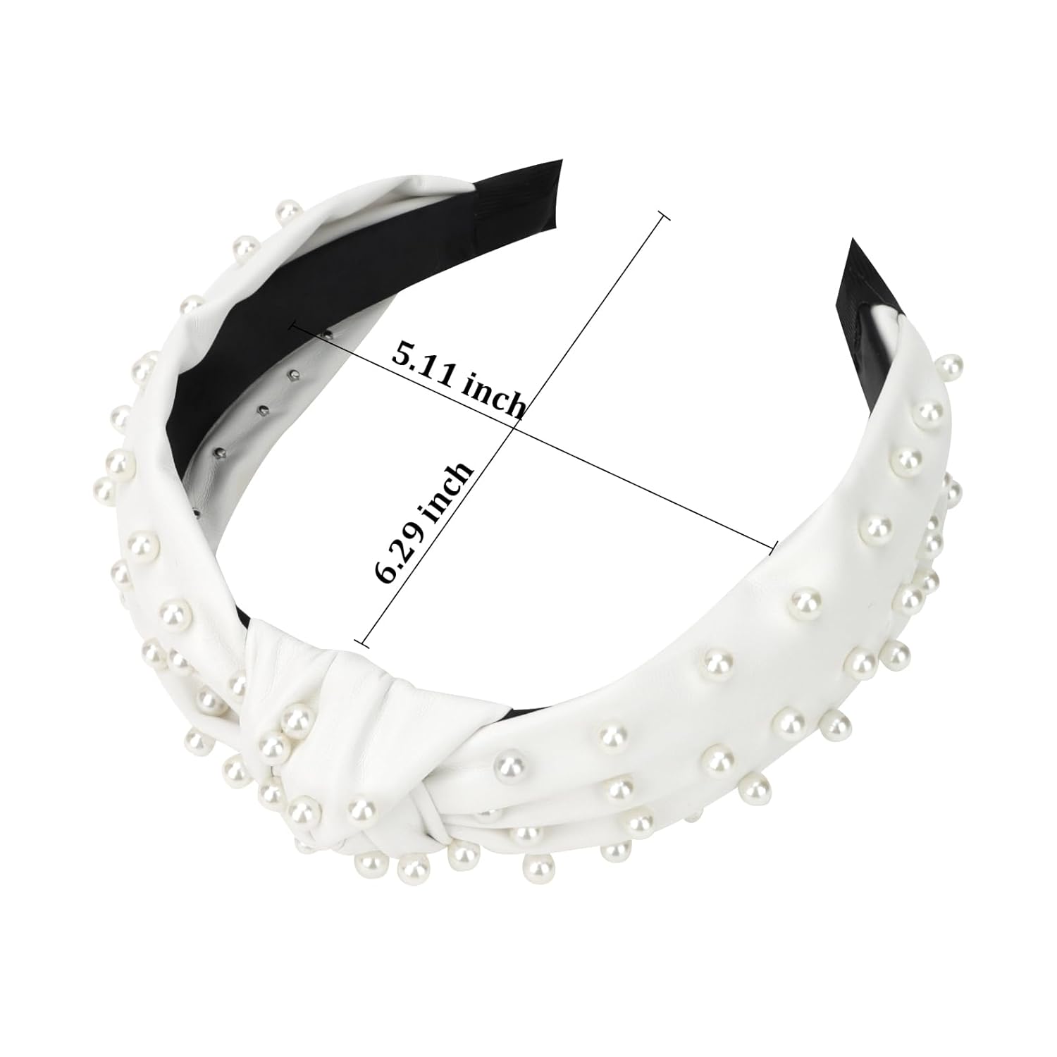 YISSION Pearl Embellished Knotted Headband for Women & Girls - Wide Faux Leather White Hair Hoop, Fashion Non-Slip Hair Accessory for Daily Wear, Party, Wedding & Holiday - Image 5