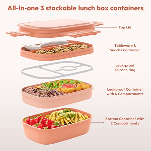 Image of Bento Box Adult Lunch Box,3 Stackable Bento Lunch Containers for Adults