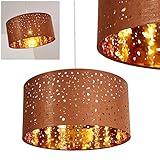 lampenschirm braun eckig MATERIAL & VERARBEITUNG: Pendelleuchte aus extravaganter Materialkombination aus Metall und Textil. Der Lampenschirm besteht außen aus braunem Stoff und ist innen in Gold gefertigt. Zusätzlich scheint das Licht aus dem Lochmuster heraus.