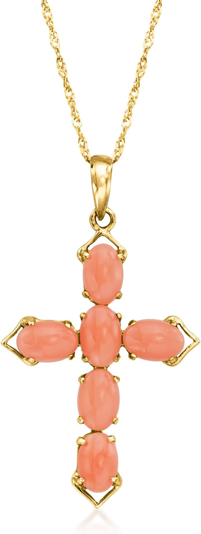Ross-SimonsPink Coral Cross Pendant Necklace in 14kt Yellow Gold