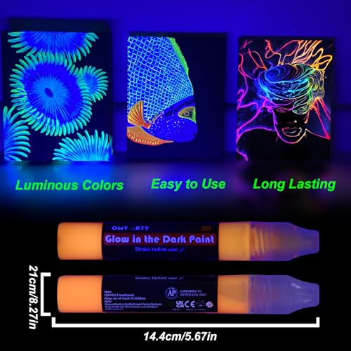 Homy Arty HGDP06 Fabric Paints, Glow In The Dark Paint -6 Colors X 30Ml Long-Lasting Luminous Glow Acrylic Paint thumb #3