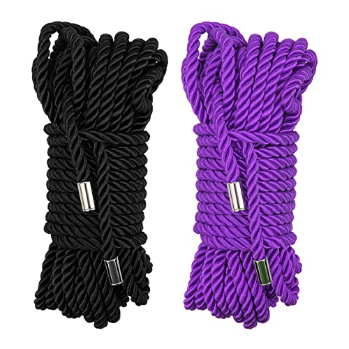2-Pack Soft Silk Rope, Skin Friendly Twisted Trim Cord Rope Nylon Twisted Cord Trim Thread String Skin Friendly Rope 32 Feet/7Mm (2 Colors:black+Purple) #TOP5