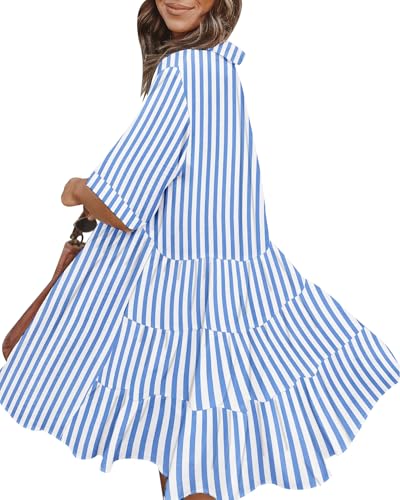 Image of PYGFEMR Women's Short Sleeve Babydoll Dress Button Down Dresses with Pockets