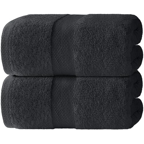 Image of White Classic Luxury Soft Bath Sheets Set - 650 GSM Cotton Luxury Bath Towels Extra Large 35x70 | Highly Absorbent and Quick Dry | Hotel Quality Extra Large Towels Oversized, Black, 2 Pack