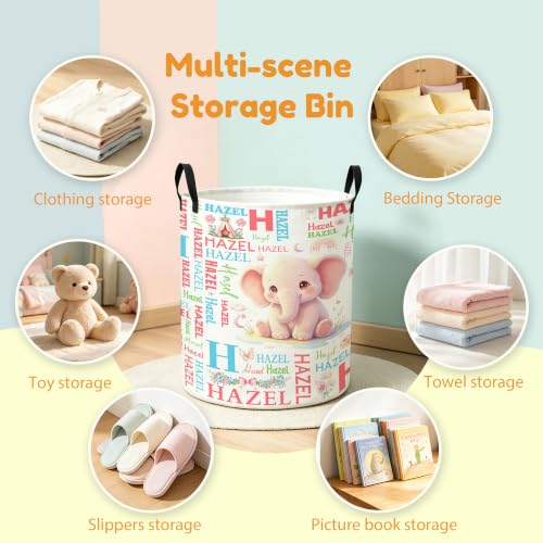 Image of Custom Elephant Laundry Hamper, Personalized Laundry Basket with Name, Customized Dirty Clothes Basket for Clothes Toy Bathroom Bedroom Storage,S-16.5 inchX 13.8 inch