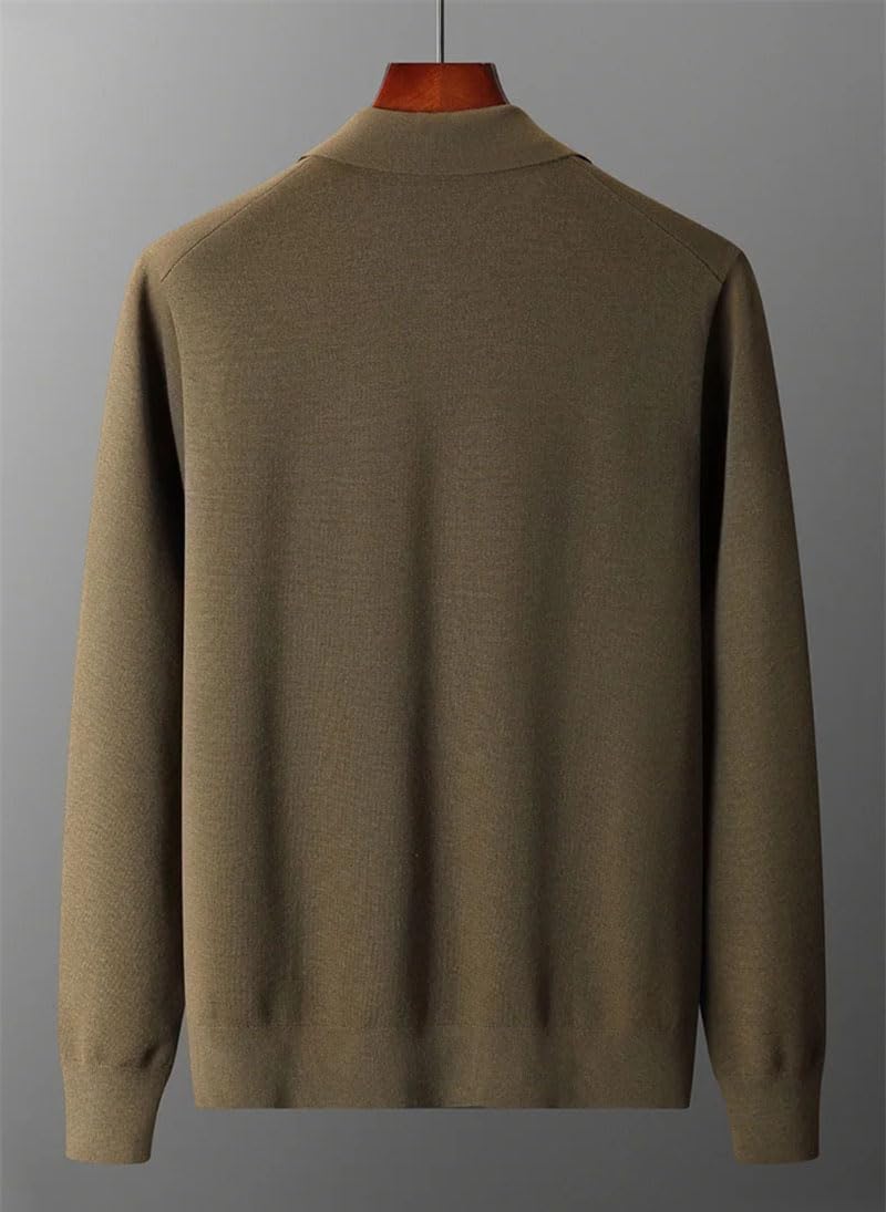 Cárdigan de lana para hombre, con solapa, grueso, con cremallera, para negocios, informal, de punto