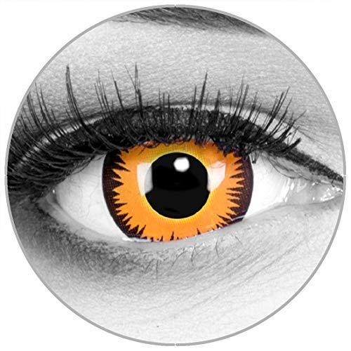 Colores Contacto lente naranja Werewolf en naranja + 60 ml Cuidado de + comida – funnylens Marca de calidad, 1 par (2 unidades)