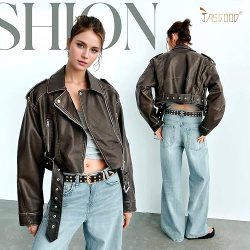 JASGOOD Women Studded Belt Ladies Punk Belt Gold Buckle Vintage Leather Belt for Jeans Dress2