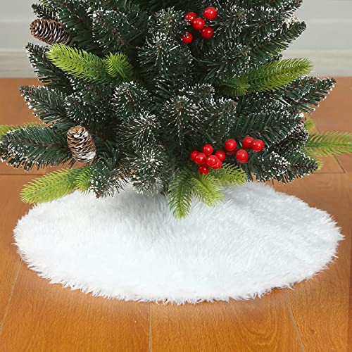 Sattiyrch Faux Fur Christmas Tree Skirt 18in,Xmas White Small Tabletop Christmas Tree Skirt(White Faux Fur, 18in) - Thumbnail 3