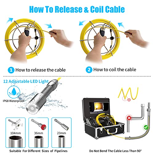 Sewer Camera with Locator,165FT Pipe Inspection Snake Cam with 512Hz Sonde Transmitter and DVR Recorder, Waterproof Drain Plumbing Camera Semi-Rigid Cable 7 inch LCD Monitor (8 GB SD Card Included) - Thumbnail 5