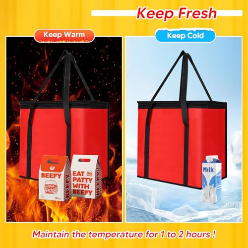 LEIFEOSH Reusable 6 Cup Drink Carrier with Handle and Insulated Bag for Hot and Cold Drink/Food, Foldable Plastic Cup Holder and Large Capacity Insulated Food Bag for Travel and Delivery, Red - view 3