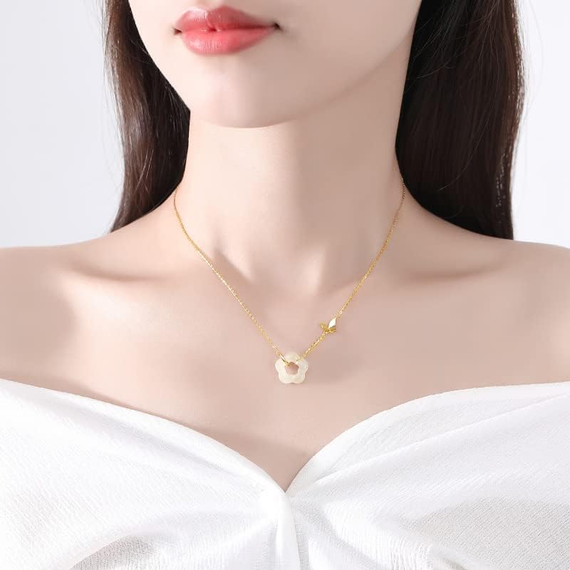 14K Gold Jade Flower Necklace, Beautiful Butterfly Necklace, For Wife,Girlfriend's Valentine's Day,Birthday Gift2