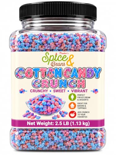 Cotton Candy Crunch 2.5 lb | Dessert Topping &amp; Decoration for Ice Cream, Sundaes, Cakes, Cupcakes, Milkshakes &amp; Frozen Yogurt | Bulk Reusable Bottle | Dasher's Spice &amp; Beans